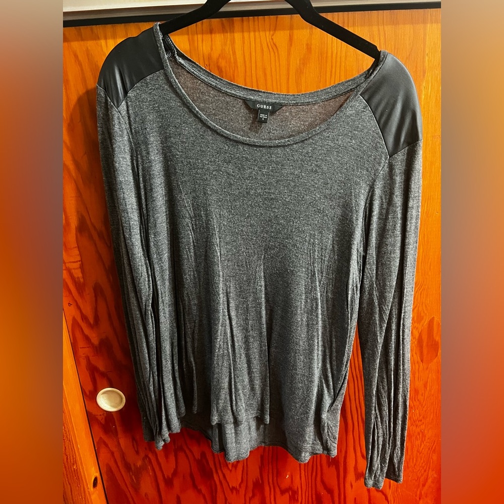 Guess faux leather detail shirt